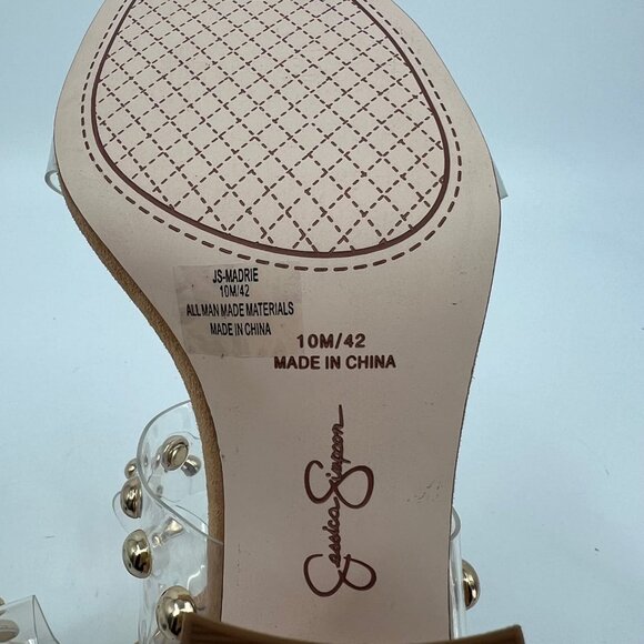 Jessica Simpson Tan and Clear Studded Block Heels | Size 10 - Picture 5 of 9